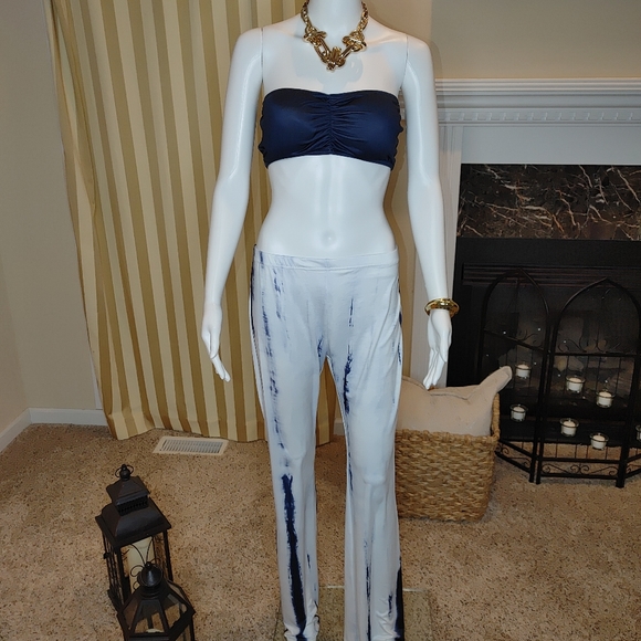 Other - BLUE TIE DYE BANDEAU AND PANT SET L